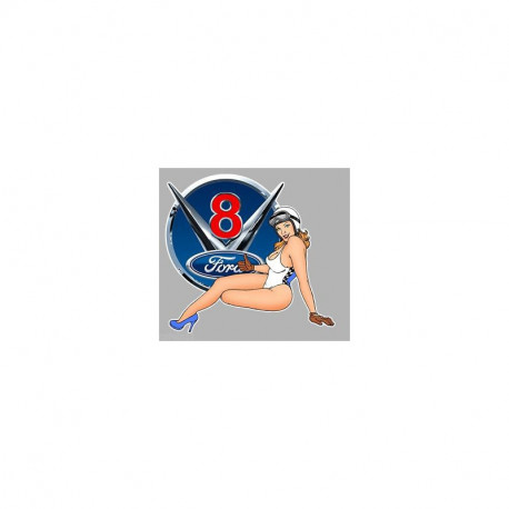 FORD V8  left Pin Up laminated decal