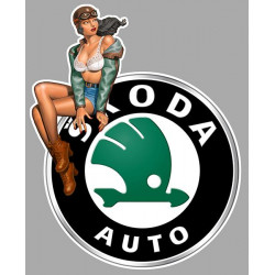 SKODA  left Vintage  Pin Up laminated decal