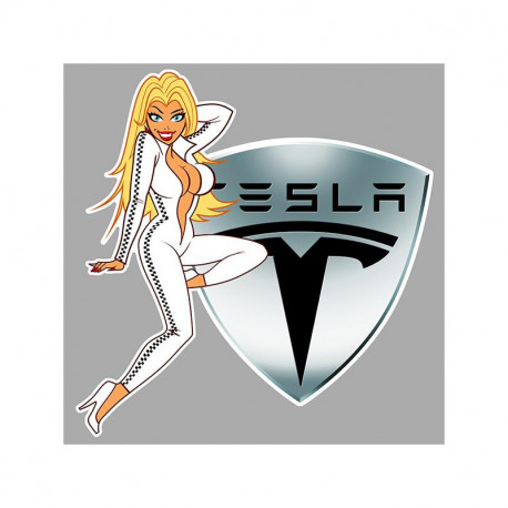 TESLA  Pin Up droite sticker vinyle laminé