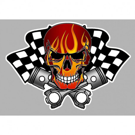 CHEQUERED SKULL PISTON left  laminated decal